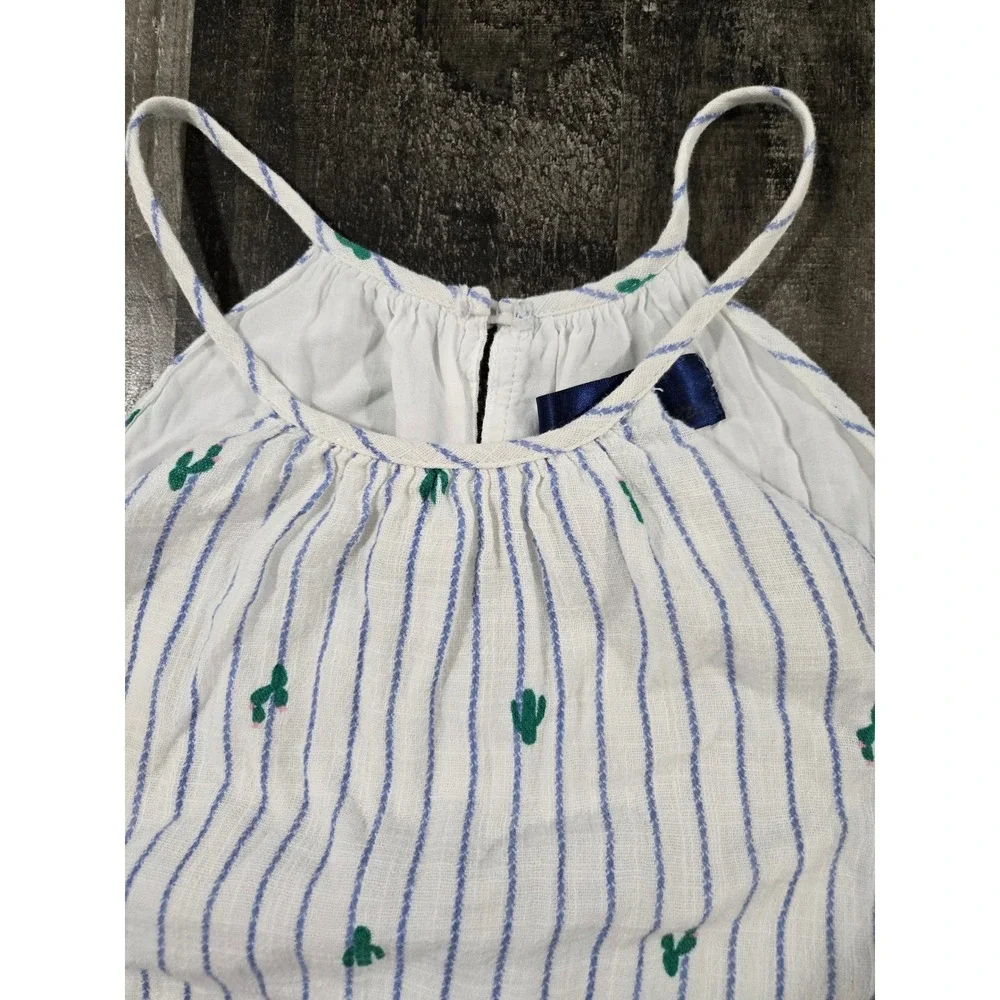 Blue Rain Cactus Embroidered Striped Halter Tank Top with Tassel Trim Medium - Picture 4 of 10